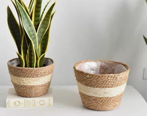 北欧草编花篮简约风格 一大一小两个花篮