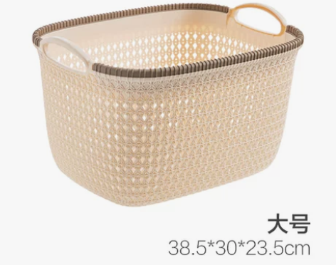 厨房仿藤编镂空杂物收纳筐置物篮零食收纳盒塑...