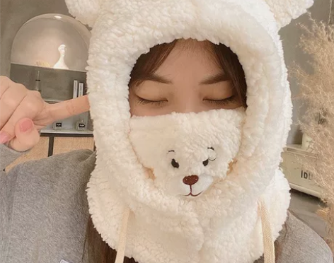 可爱小熊帽子女秋冬韩版骑车防风保暖护耳口罩...