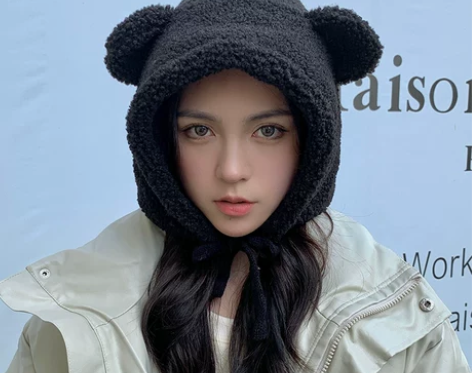毛绒雷锋帽女秋冬季日系网红ins百搭可爱护...