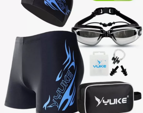 羽克泳裤男平角大码温泉游泳衣男士泳装泳镜泳...