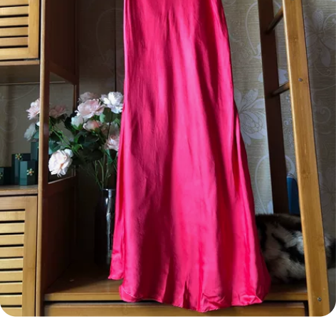 桑蚕丝刺绣真丝缎面吊带连衣裙 胸围88衣长...