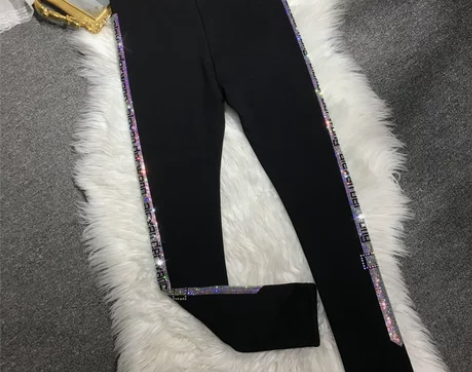 加绒加厚欧货重工烫钻打底裤女高腰显瘦黑色小...