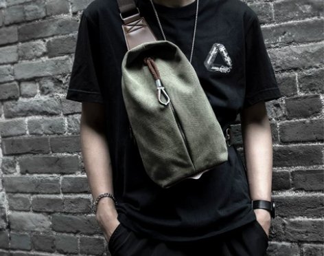 新款简约胸包男士单肩包腰包休闲复古帆布斜挎...
