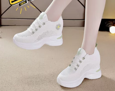 内增高小白鞋女2022新款夏季透气网鞋百搭...