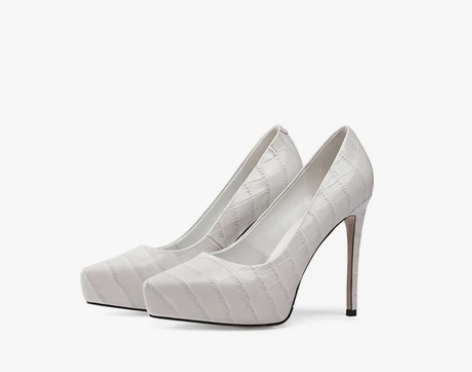 爱漫路尖头女鞋真皮白色格纹宴会单鞋女防水台...