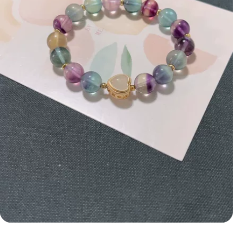 【原创手作】天然玉石七彩萤石手串 ??所有...