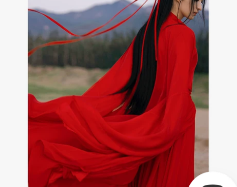 红色魏晋古风武侠古装汉服女款中国风舞蹈演出...