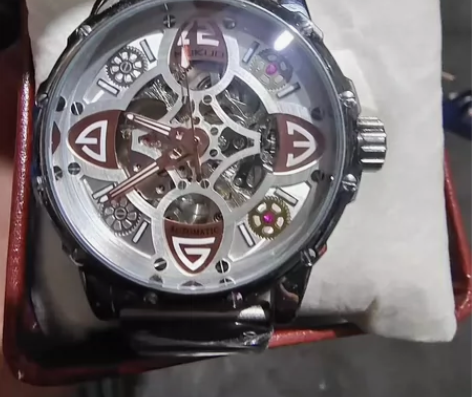 欧美炫酷机械表镂空男士四叶草手表男防水夜光...