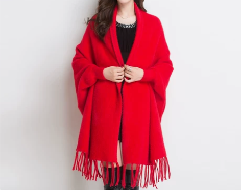 秋冬貂绒羊绒披肩外套女旗袍婚纱外搭带袖子加...