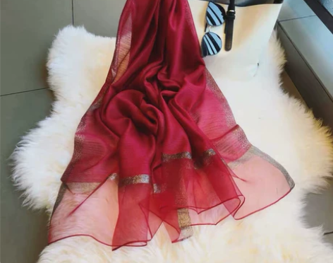 围巾真丝丝巾 秋冬季真丝水波纹金线丝巾桑蚕...