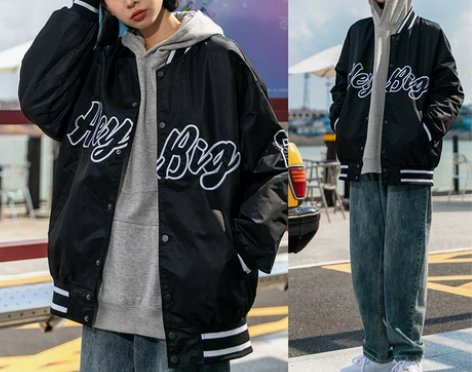 小尼力复古棒球夹克oversize立体刺绣...