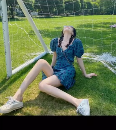 法式小众连衣裙   蓝绿色  衣长84cm...