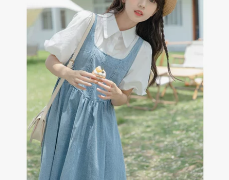 连衣裙法式翻领泡泡袖女夏季2022清纯甜