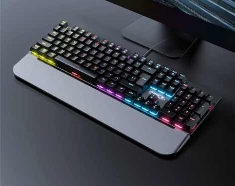 青轴黑色机械键盘usb带手托有线发光电脑笔...