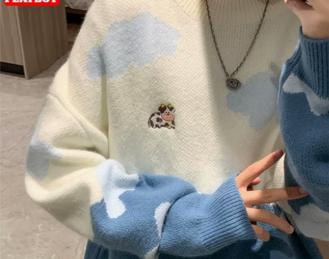 花花公子软糯毛衣男秋冬季宽松加厚慵懒风学生...