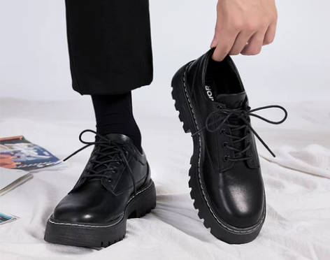 回力皮鞋男夏季英伦风黑色圆头厚底小皮鞋休闲...