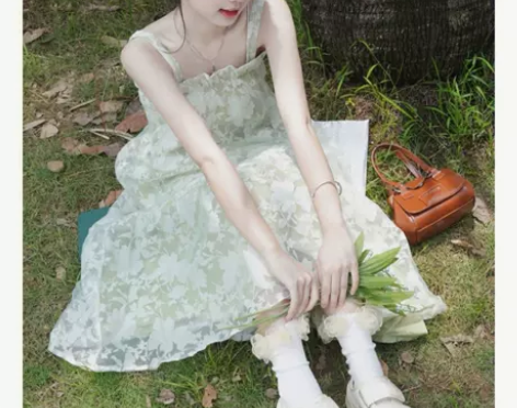 夏季新款绿野仙踪网纱甜美设计感吊带裙子女