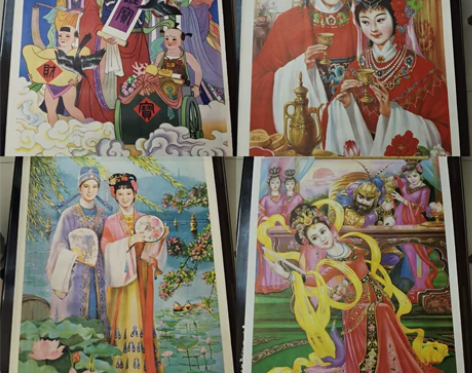 80年代一版一印年画4副。招财图,凤求凰,...