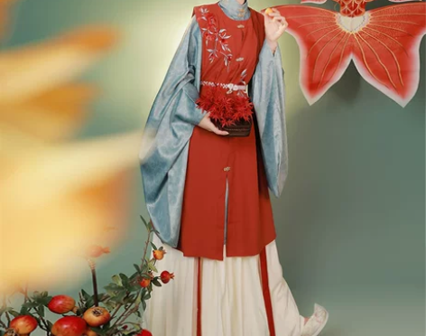 秀巅原创汉服悦红明制圆领衫立领斜襟暗纹中国...