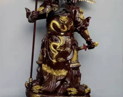 九龙关公摆件铜彩绘武财神爷关羽关二爷供养神...