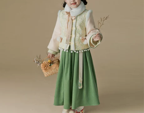 冬装汉服女童中国风加绒加厚宝宝拜年服套装童...