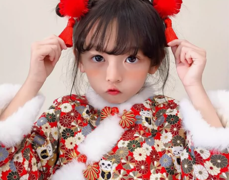 可出!全新 中国风新年红色女儿童发夹毛球流...