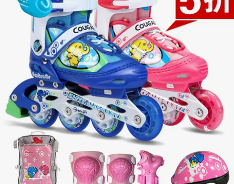 正品美洲狮溜冰鞋儿童全套装直排轮滑鞋旱冰鞋...