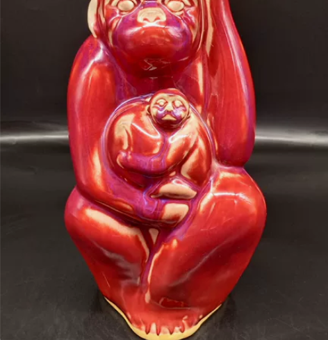 禹州神后钧瓷摆件母子同心猴家居摆件二人同心...