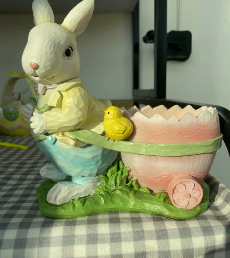 树脂样品复活节兔子收纳碗，小鸡，仿木刻的，...