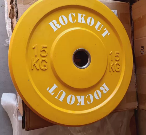 15公斤黄色单片全新彩色全胶杠铃片竞技杠铃...