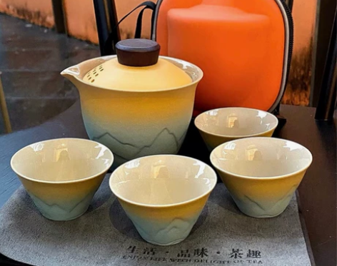 快客杯一壶四杯陶瓷旅行茶具套装便携式包家用...