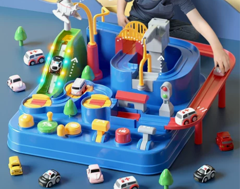 儿童汽车闯关大冒险玩具小火车轨道益智大楼宝...