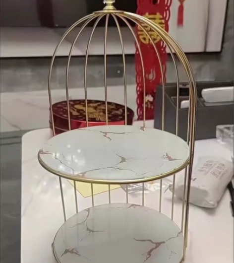 女生收纳铁艺鸟笼口红香水护肤品整理置物架展...