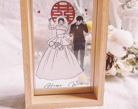 照片手绘定制透明手绘风相框个性插画情侣闺蜜...