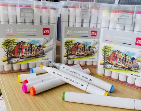 得力双头马克笔儿童学生美术动漫绘画水彩笔幼...