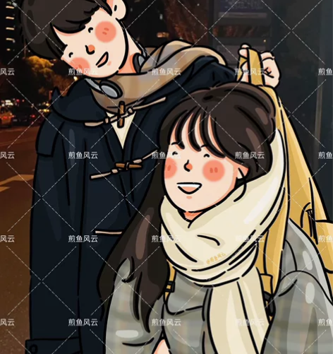 简约甜酷风真人照片手绘定制 情侣漫画 卡通...