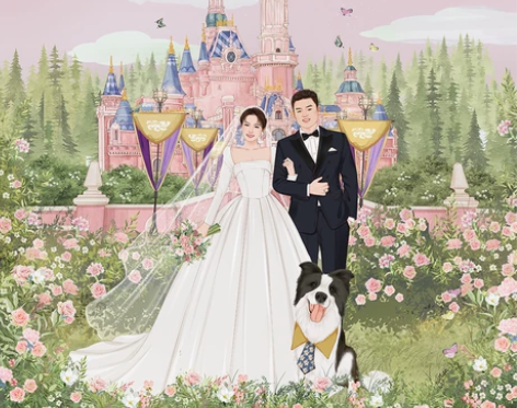 手绘水晶线 婚纱照宠物背景定制婚礼场景设计...