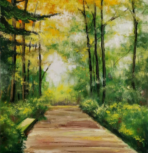 超值限时特价包邮！手绘油画作品《初秋林荫》...