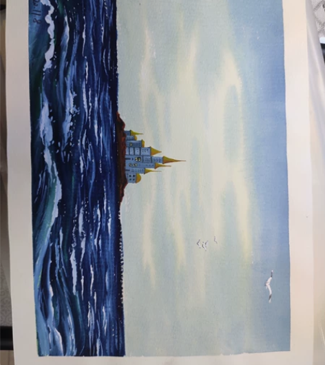 水彩画，海上城堡 感兴趣的话点“我想要”和...