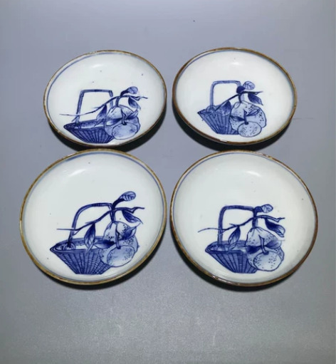 民国时期 青花竹篮丑桔盘(4只/套)...