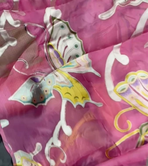 蝴蝶真丝烂花绒桑蚕丝丝绒布料连衣裙旗袍裙子...