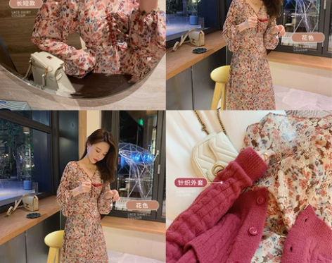 GGhouse郭郭定制 复古碎花裙子女早春...