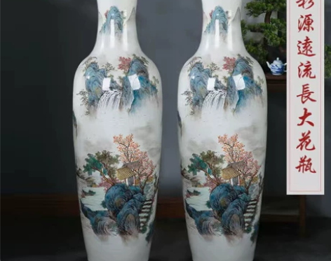 清仓出售，景德镇陶瓷器手绘山水落地大花瓶装...