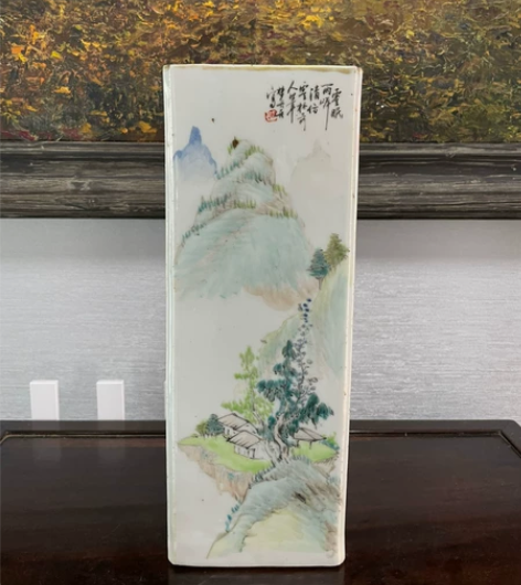 清-光绪早期将降彩大家李梦丹作品，四方帽筒...