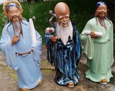 寿星景德镇雕塑人物福禄寿三星陶瓷摆件家居工...