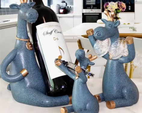 幸福一家酒架摆件，包含酒瓶架+酒杯架+开瓶...