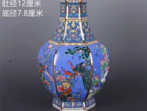 古董店关门特价处理清乾隆宝石蓝花鸟六方瓶瓷...