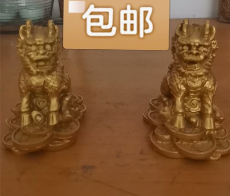 一对防古麒麟，非常漂亮树脂摆件，不是铜的，...