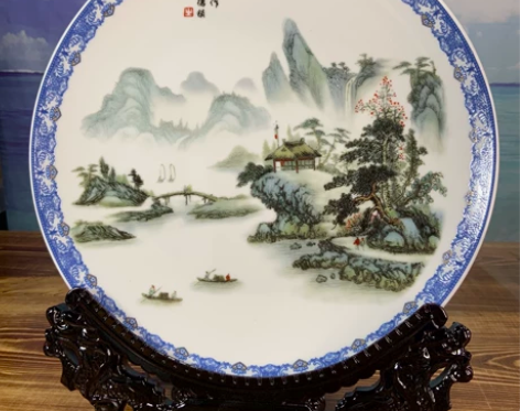 景德镇陶瓷器赏盘中式家居工艺品电视柜玄关装...
